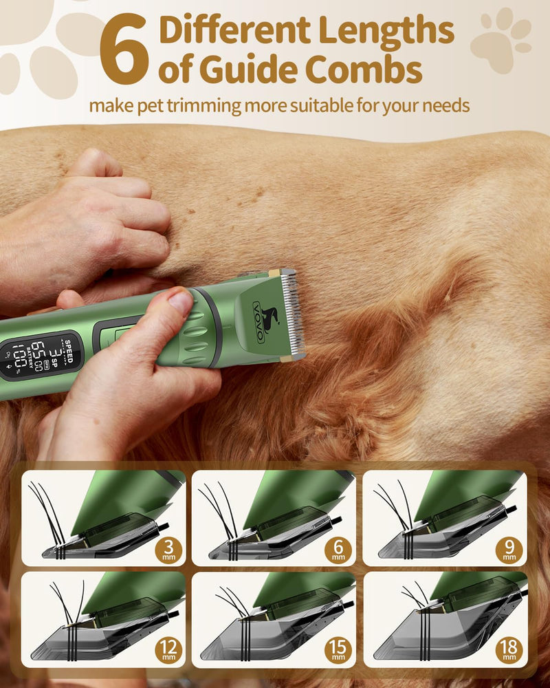 Vovo Dog Clippers for Grooming 3-Speed Heavy Duty Dog Hair Trimmers Low Noise Rechargeable Cordless Electric Super Quiet Dog Grooming Kit for Dogs Cats Pets(Green) Green - PawsPlanet Australia