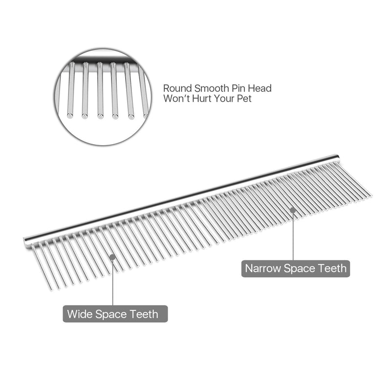 Flexzion Pet Grooming Comb Stainless Steel Cats Dogs Puppy Medium Animals Hair Trimmer Brush Accessory Tool with Smooth Teeth Needle Durable Lightweight Medium (40mm) - PawsPlanet Australia