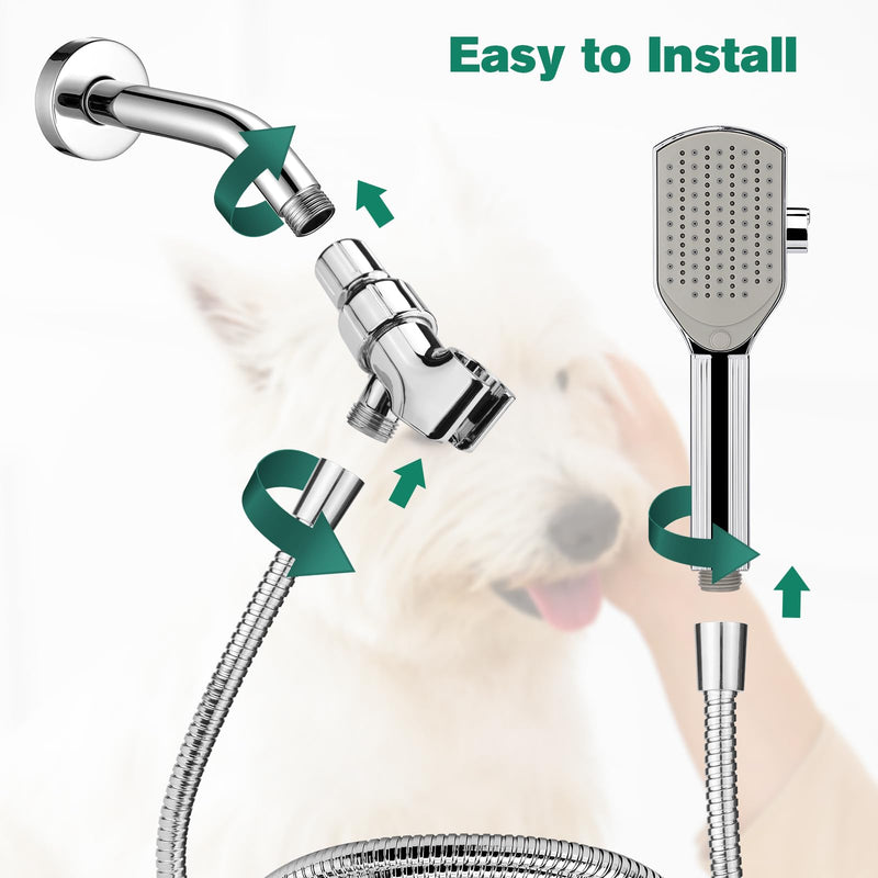 Dog Shower Attachment,Pet Washing Shower Sprayer with Stainless Steel Hose & Diverter Valve, 2 Mode Handheld Shower Head Brush, 3-in-1 Dog Shower Head for Bathing, Grooming, Massage - Indoor & Outdoor - PawsPlanet Australia