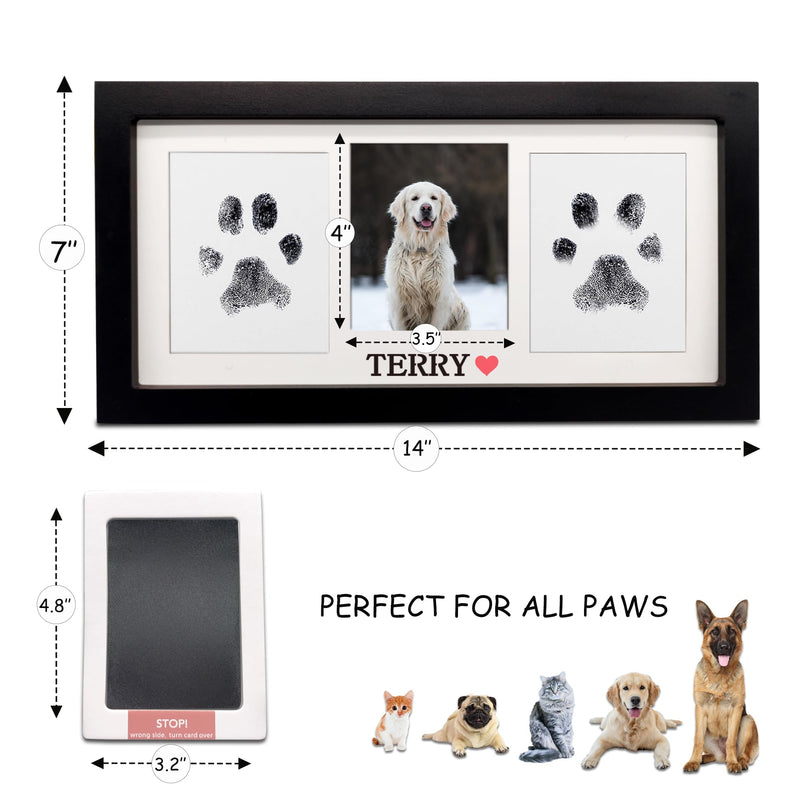 Paw Print Frame & Ink Pads Kit,Dog or Cat Paw Print Kit,2 No Mess Ink Pads for Pets,Paw Print Stamp Pad for Dogs,Wooden Pet Memorial Frame,Personalized Pet Paw Print Gifts Medium-Black - PawsPlanet Australia
