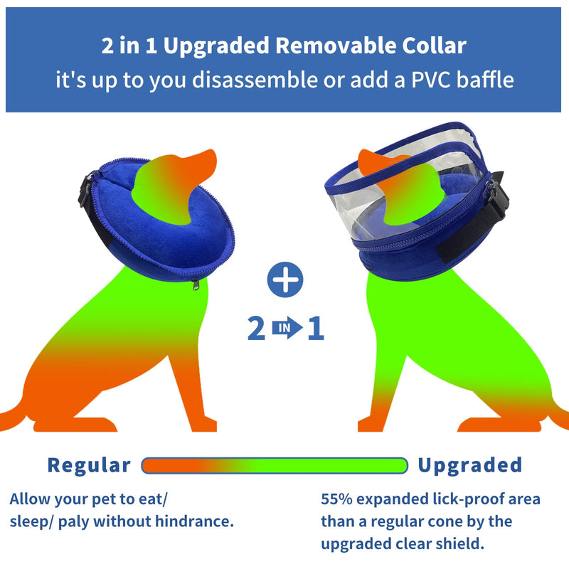 Inflatable Dog Collar for After Surgery, 2 IN 1 Removable Enhanced Anti Licking Baffle for Small Medium Large Dogs Cone Soft Recovery Collars to Anti Scratching (M) M