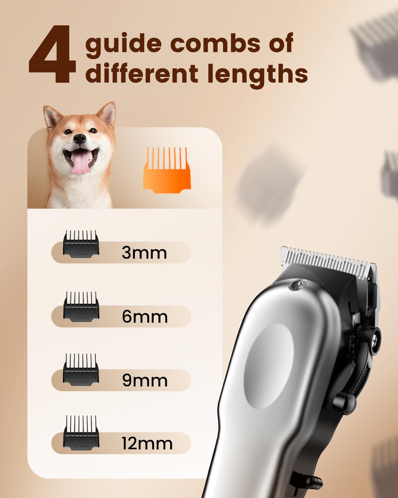 Dog Grooming Kit with Dog Paw Trimmer for Heavy Thick Hair, Low Noise Clippers for Grooming with Stainless Steel Blade, Cordless Dog Hair Clippers, Rechargeable Dog Shaver for Pets Cats White - PawsPlanet Australia
