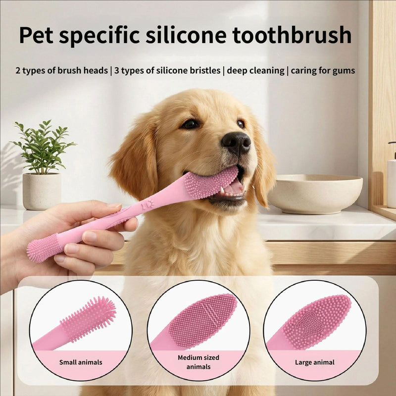 Side Pet Toothbrush Teeth Cleaning Tool for Small to Large Dog and Cats with Soft Flexible Silicone Bristles Pet Double Head Toothbrush Blau