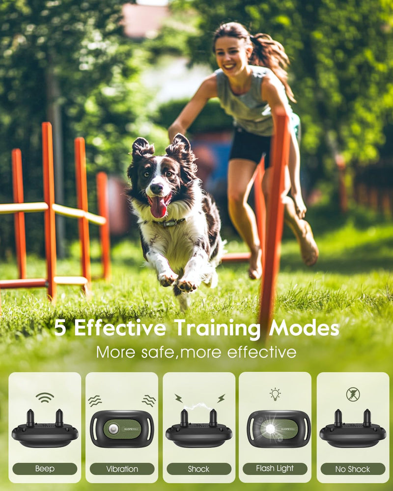 SLOPEHILL Dog Shock Collar,4200FT Dog Training Collar with Remote,IPX8 Waterproof E-Collar with Beep,Vibration,Shock,Flashing Light,No Shock Model,Electric Shock Collar for Dogs,Green 2PCS Green - PawsPlanet Australia