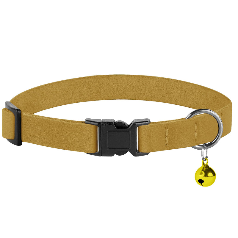 Breakaway Cat Collar Leather with Removable Bell - 13 Colors Available - Soft Adjustable Girl Boy Safety Lightweight Pet Kitten Collars Pink Brown Blue Green Red Orange Black (Mustard) Mustard - PawsPlanet Australia