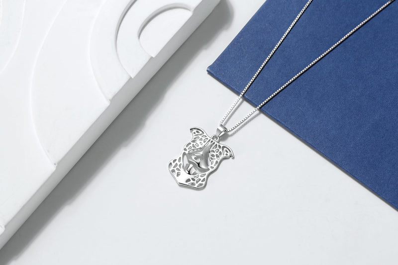 Pitbull Dog Sterling Silver Necklace Dangle Earrings Set by Ginger Lyne Ears Down Puppy Dog Pet Pendant Box Chain Doggie Animal Paw Print Heart Jewelry for Pit Bull Mom Ears Down Necklace - PawsPlanet Australia