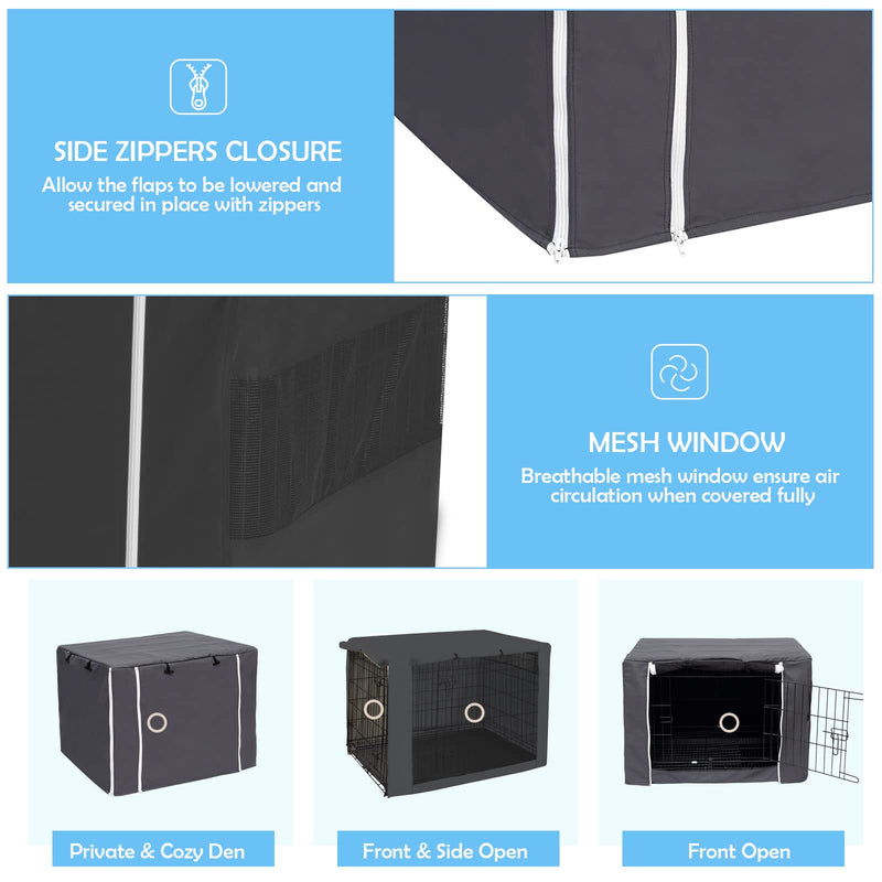 Dog Crate Cover for Wire Crates Kennel 2 Doors Heavy Duty Waterproof Windproof Soundproof Pet Cage Cover Home Decoration - Cover only - Dark Grey - Fits 24 Inch Crates 24.0"L x 17.0"W x 19.0"H - PawsPlanet Australia