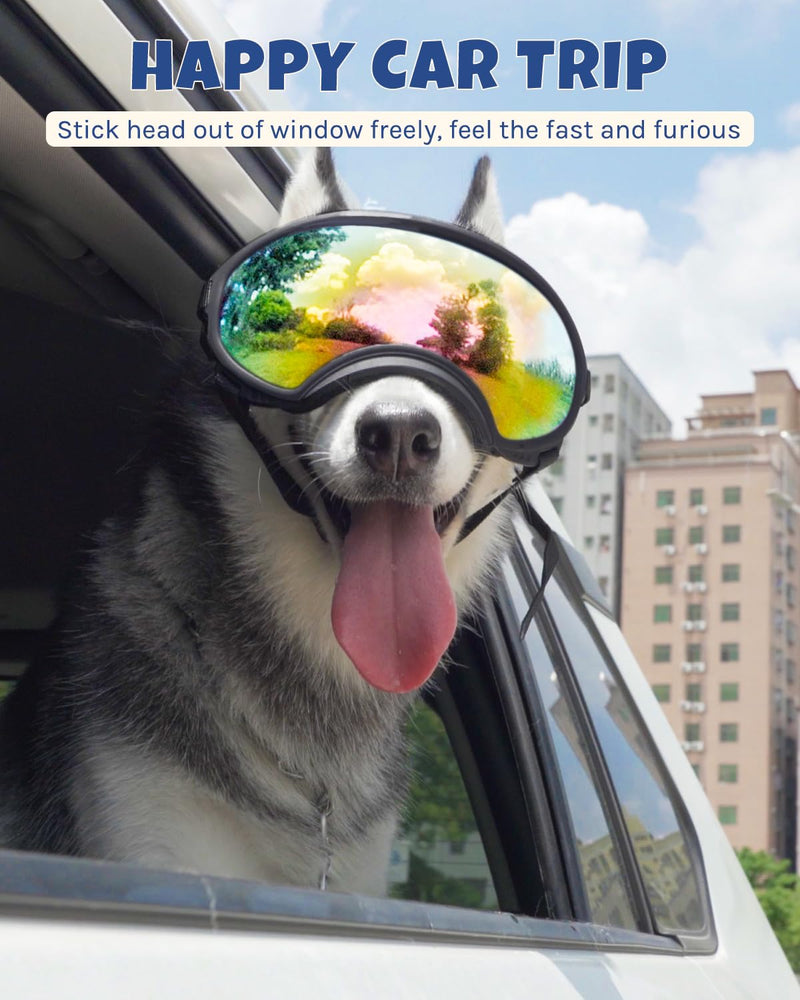 Large Dog Sunglasses, Dog Goggles Large Breed and Medium, UV Protection, Windproof, Dustproof and Snowproof. Shatterproof Lens, Adjustable Strap Black - PawsPlanet Australia