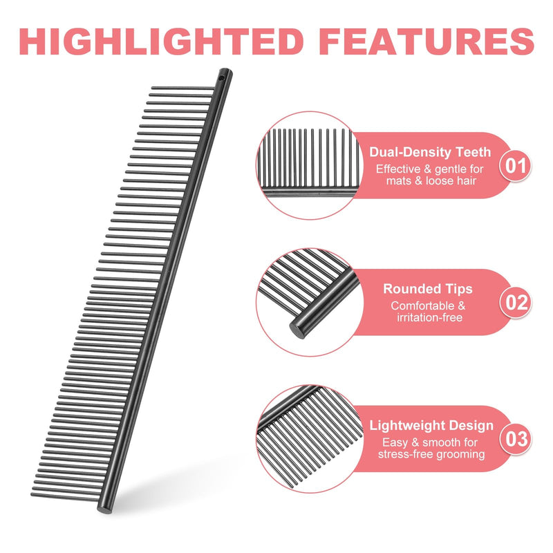 Dog Cat Comb, Pet Combs Stainless Steel Teeth with Rounded Ends for Knots Mats Loose Hair Removal, 6.5/7.5IN (Black Plated, 2 Pack), Grooming Tool Intended for Long Curly Hair Pet Black Plated 6.5/7.5 IN