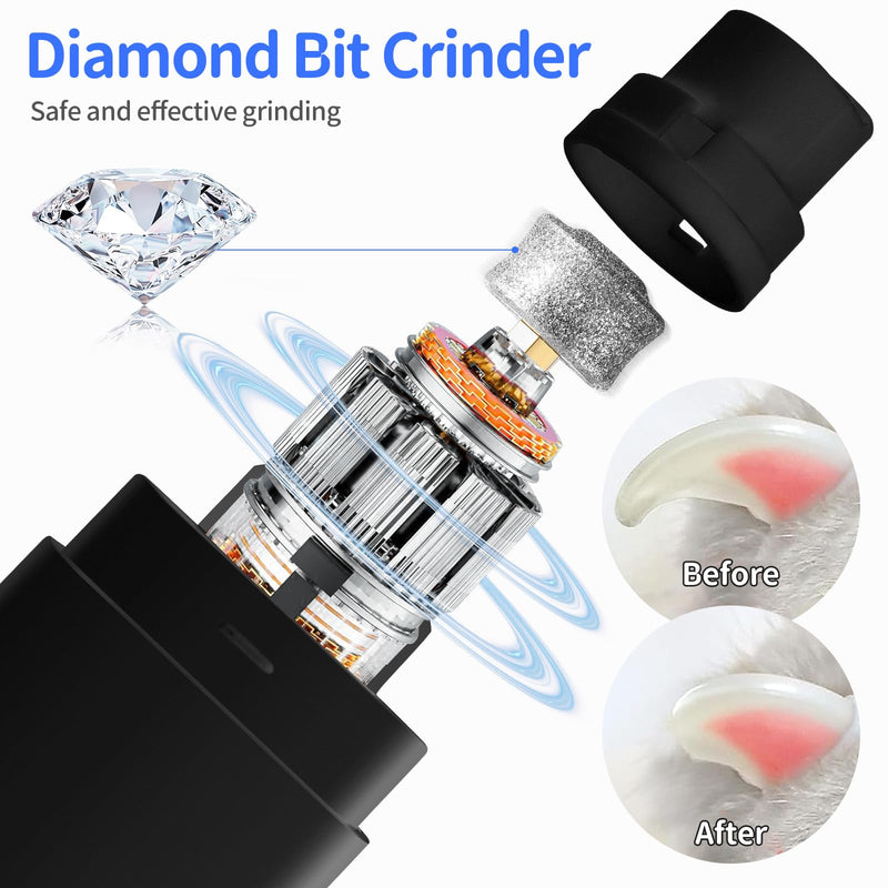 Professional 4-Speed Dog Nail Grinder, Electric Rechargeable Dog Nail Grinder with UV & Interactive Lights, Rechargeable Quiet Pet Nail Grinder, Nail Clippers for All Type Dogs Cat (Black) Black - PawsPlanet Australia