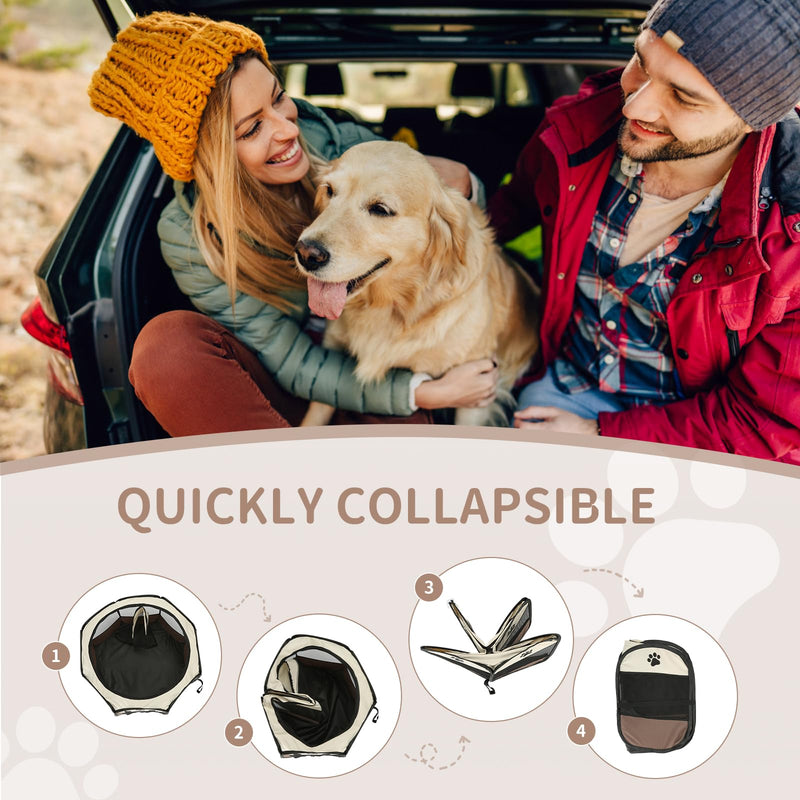Dog playpen, Foldable Puppy Playpen, Pet Playpen Carrier Pop Up Tent 8-Panel Mesh Cover Adorable Design 600D Soft Oxford Playpen Kennel for Indoor-Outdoor Dog Cat Rabbit. (M 35" 35" 24", Brown) M 35" * 35" * 24" - PawsPlanet Australia