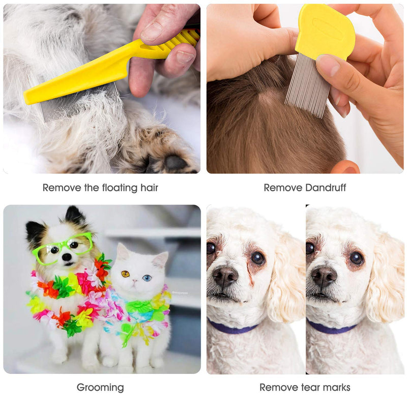 Cat & Dog Comb Set - Fine Tooth Grooming Comb for Dandruff & Hair Removal (Yellow) yellow - PawsPlanet Australia