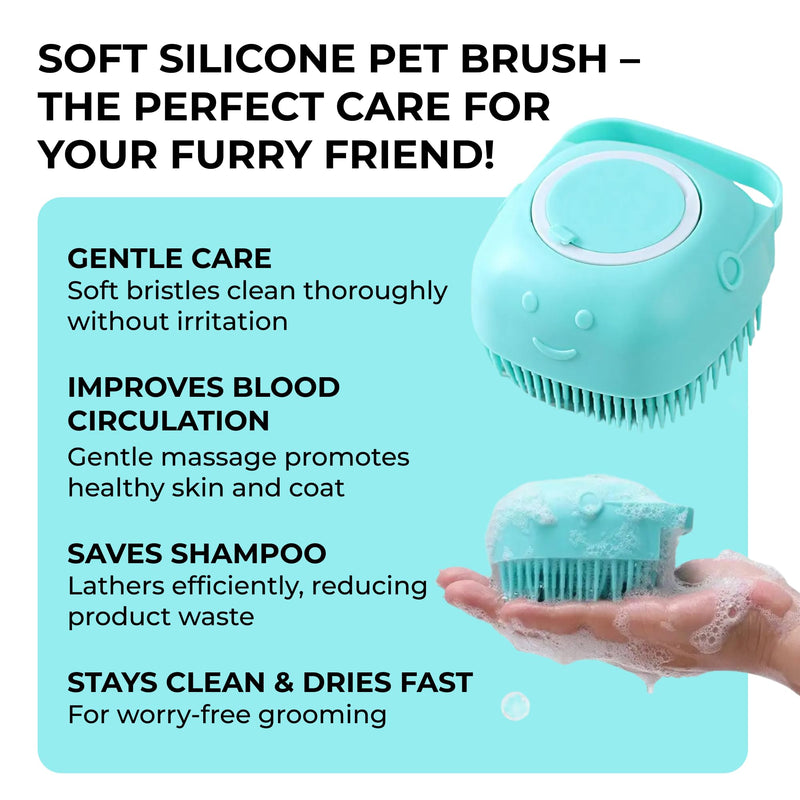 Dog Bath Brush - Silicone Pet Grooming Tool for Dogs & Cats - Hair Remover & Shampoo Scrubber for Sensitive Skin