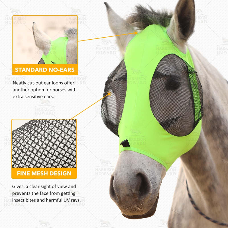 Harrison Howard Super Comfort Stretchy Fly Mask Large Eye Space with UV Protection Soft on Skin with Breathability Fluro-Lime M