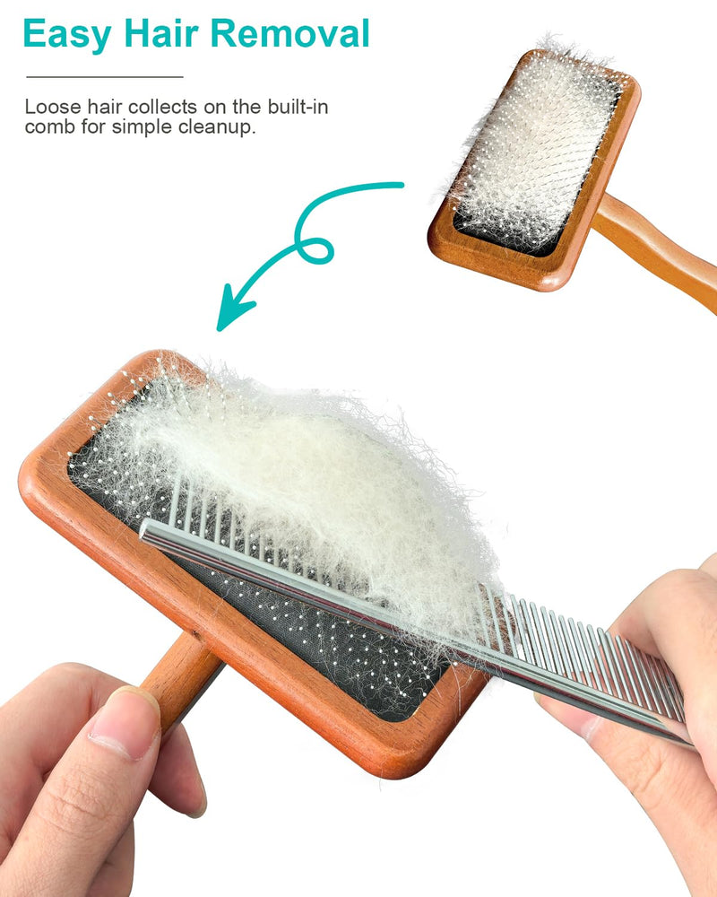 Dog Slicker Brush for Grooming & Shedding， Puppy Brush for Short or Medium-Haired Dogs with an Air-Cushion Design and Coated Tips, Suitable for Removing Loose Hair, Tangles, and Knots.(brown) - PawsPlanet Australia