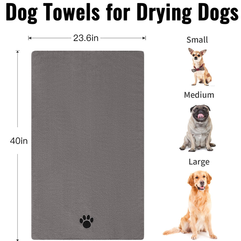 Microfiber Dog Towels for Drying Dogs, Super Absorbent and Soft Pet Grooming Towel, 40 Inch X 23.6 Inch, Perfect Dog Shower & Bath Supplies for Large, Medium or Small Dogs, Grey 40"X23.6"- 1pack - PawsPlanet Australia