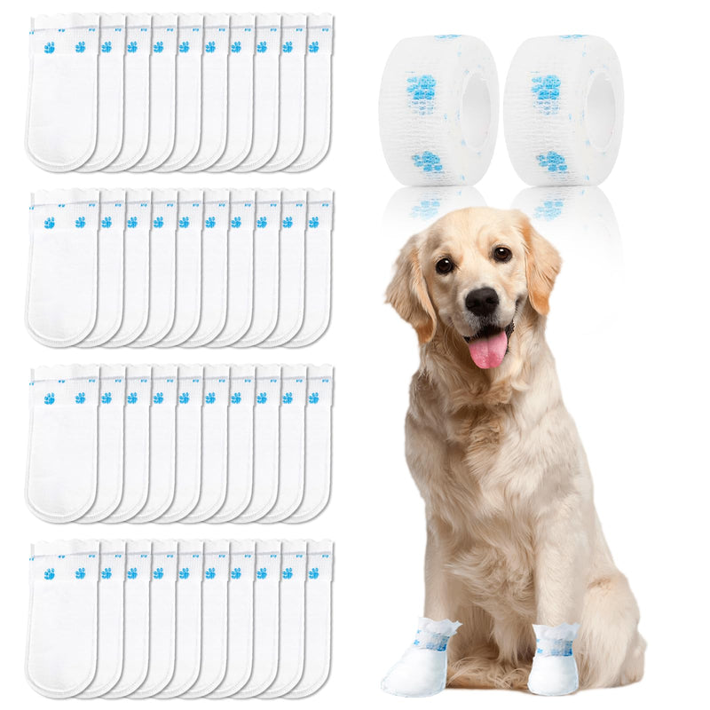40Pcs Disposable Dog Booties for Paw Protection Dog Feet Covers Pet Shoes for Dogs Paw Wound Recovery Protectors with 2 Roll Dogs Paw Bandage for Medium Large Breeds(Blue, 40 Pack) Blue - PawsPlanet Australia