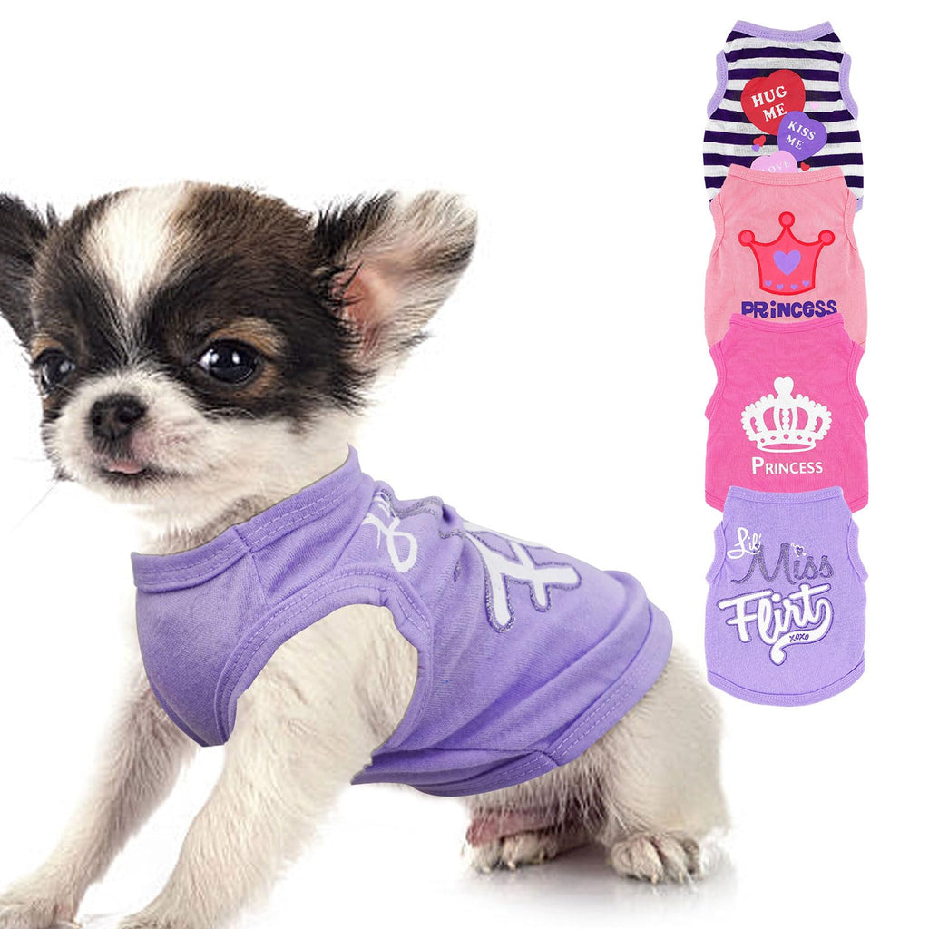 4 Pieces Dog Clothes for Small Dogs Girl Summer Soft Puppy Clothes Cute Chihuahua Teacup Dog Clothes Female Dog Shirts Breathable Pet Clothing Pink Girl Dog Clothes (XX-Small), pink,purple XX-Small