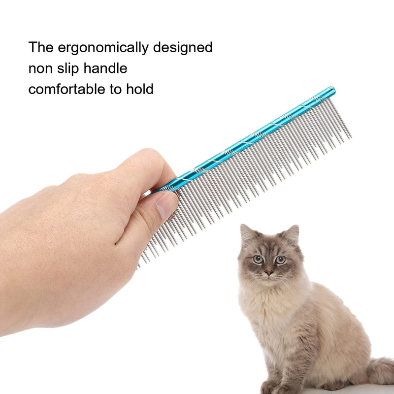 Zerodis Pet Hair Removal Comb, Reusable Stainless Steel, Blue, Cat Grooming, Thick Hair, 16 x 3.3cm/6.3 x 1.3in