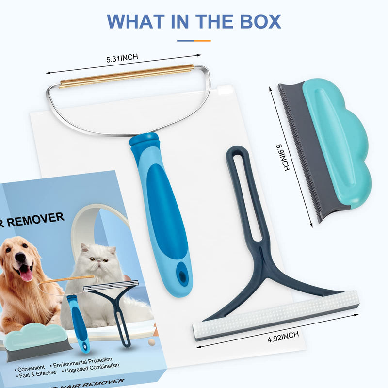 Dog Cat Hair Remover for Couch, 3PK Portable Dog Cat Hair Remover, Reusable Pet Hair Remover Carpet Scraper and Brush for Rug, Carpet, Blanket, Clothes, Car Mat, Pet Tower 8" Blue - PawsPlanet Australia