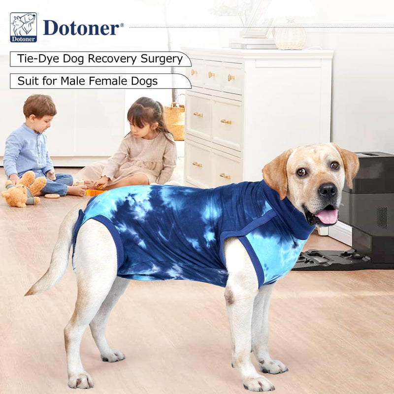 Dotoner Dog Recovery Suit Tie-Dye Pet Recovery Shirt Surgery Suit for Male Female Dogs Alternative E-Collar&Cone Protecting Abdominal Wounds Skin Disease Prevent Licking Wounds Dog Onesies L Blue