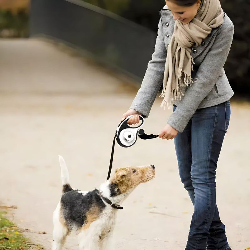 26Ft Retractable Dog Leash - for Dog Up to 110lbs, Tangle Free Walking Leash with Chew Proof Cable | LED Light | Dispenser | Poop Bags, Quick Lock Braking & Non-Slip Handle (White) 26 ft White - PawsPlanet Australia