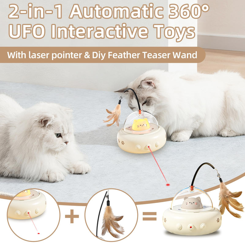 2-in-1Interactive Cat Toys - Cat Laser Toy Automatic with Feather, Touch Activated Kitten Toy, Rechargeable Cats Enrichment Exercise Toys, for Bored Indoor Cats - PawsPlanet Australia