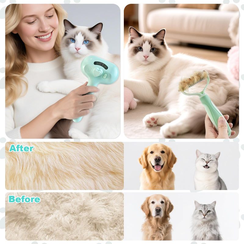 3-in-1 Pet Steam Brush for Dog Cat,Double-Sided Undercoat Rake for Shedding & Grooming,Spray Pet Hair Removal & Deshedding Dematting Comb for Long Short Haired,2 PCS - PawsPlanet Australia