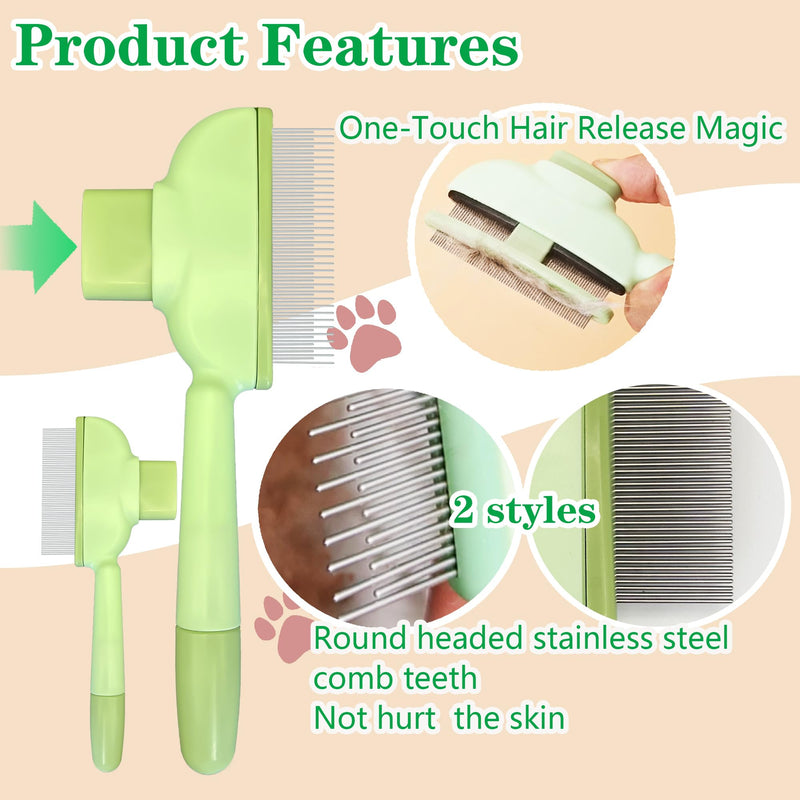 Flea Comb for Dogs and Cats with Release Button Fine Tooth Dog Comb for Grooming Massaging and Cleaning Remove Fleas Eggs Pet Hair Removal for Short and Long Hair 2 Pack Green 2PCS - PawsPlanet Australia