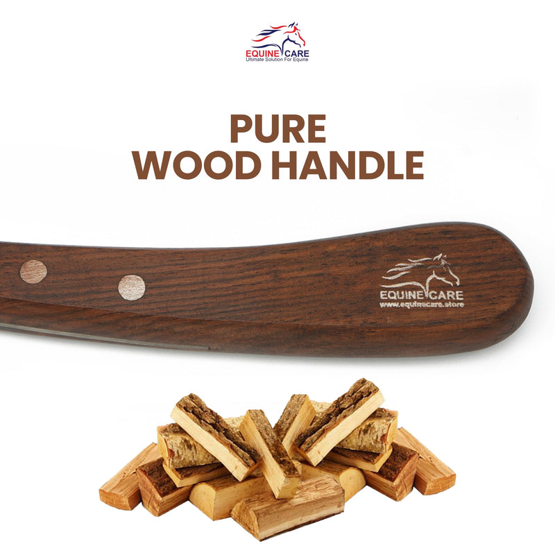 Equine Care Right-Handed Hoof Knife – Razor Sharp Short J2 Steel Blade, Professional Farrier Tool for Horse Hoof Trimming, Goats, Sheep & Livestock | Ergonomic, Rust-Resistant Wooden Handle. Right Handed