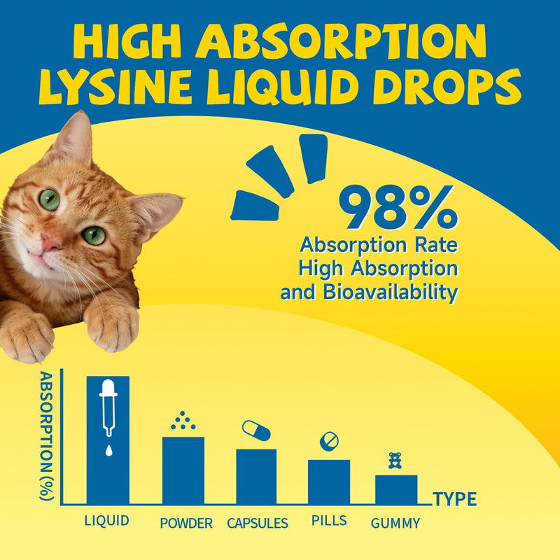L-Lysine Supplement for Cats Immune Support, Cats Lysine Drops for Feline Respiratory, Sneezing, Runny Nose, Eye Function, Natural Strengthen Defenses-Natural Chicken Flavor, 2FL oz
