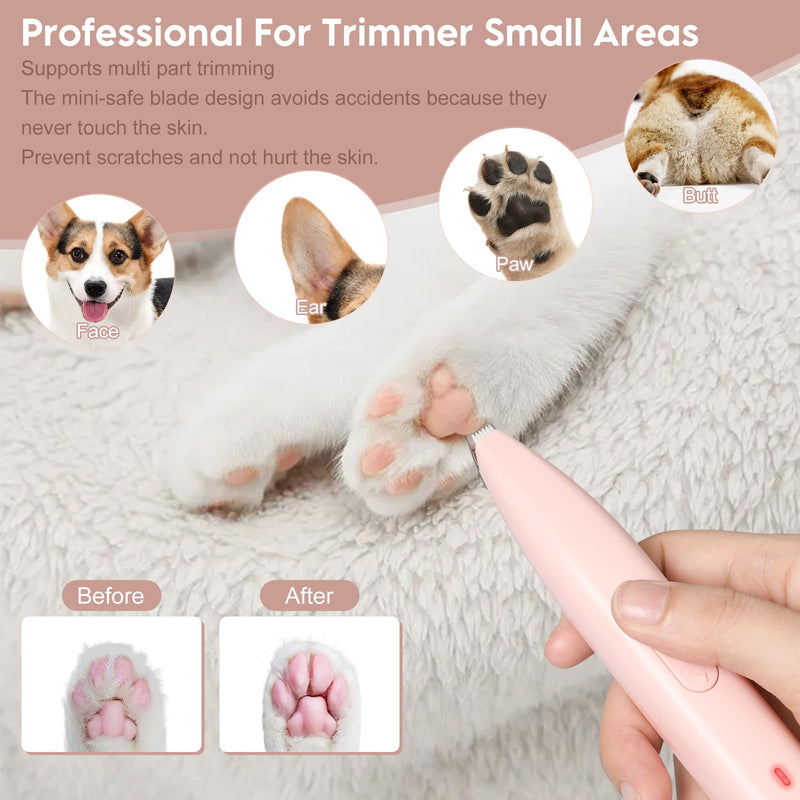 Dog Clippers for Grooming, Dog Paw Trimmer, Pet Paw Trimmer, Mini Trimmer for Dogs, Rechargeable, Low Noise for Trimming Dog Cat Hair Around Paws, Eyes, Ears, Face, Rump (Pink) - PawsPlanet Australia