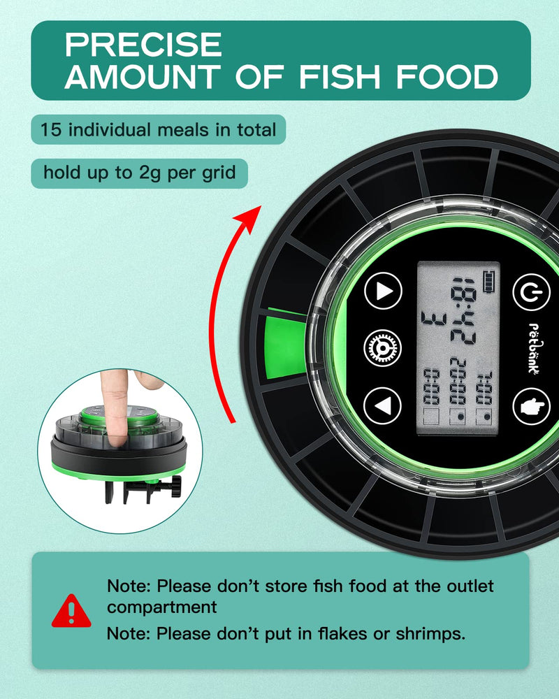 Automatic Fish Feeder for Aquarium - Moisture-proof and Precision Feeding Betta Vacation Feeder, USB Rechargeable Auto Fish Food Dispenser with Timer,LCD display CY-109C