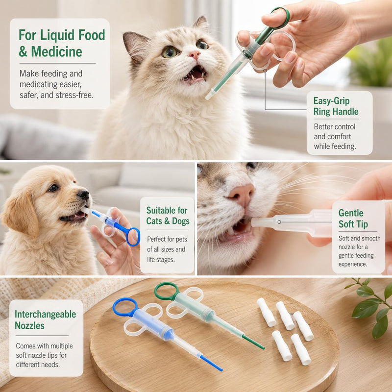 Tablet dispenser for cats, 4 pieces. Silicone and plastic tablet dispenser set. Swallowing aid for tablets and dogs. Medication administration at home. Pet care accessory. Practical.