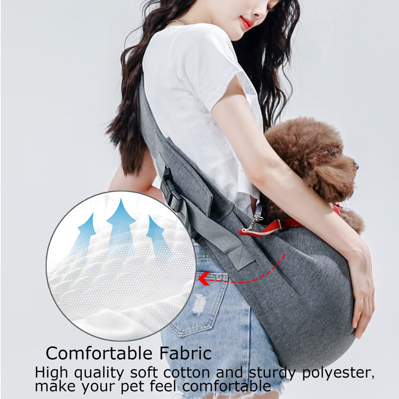 Dog Sling Hands Free Dog Sling Carrier Adjustable Strap Dog Carrier Sling Soft Cotton Dog Carrier Bag Dog Carriers with Pocket for Travel Outdoor(Dark Grey) Thick straps Dark Grey - PawsPlanet Australia
