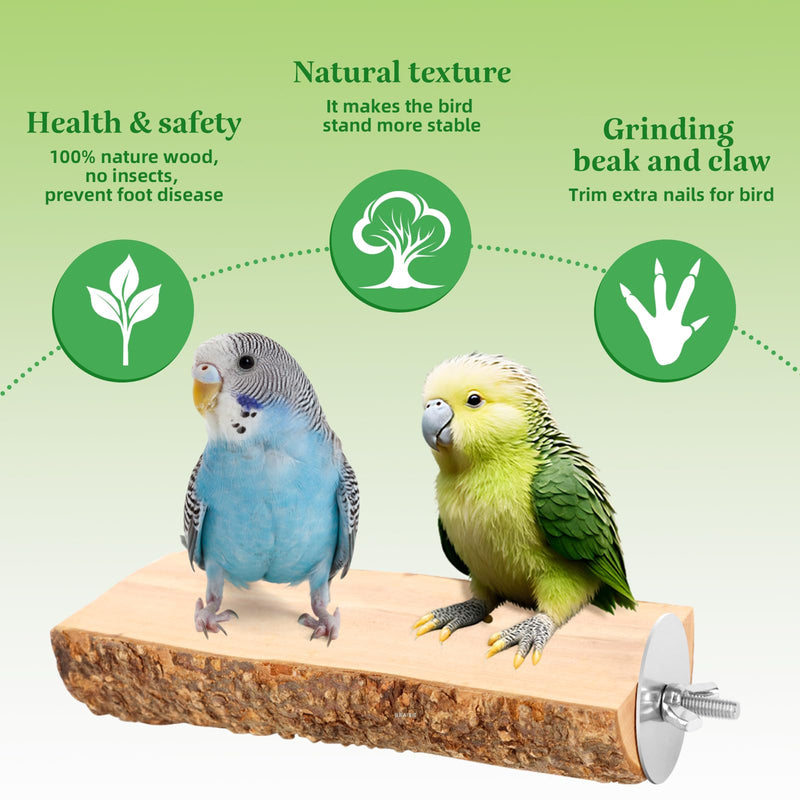 2PCS Natural Wood Bird Perch Platform for Cage - Parrot Perch Stand for Conures, Cockatiels, Budgies, Lovebirds, Parrotlets, Small Bird Cage Accessories & Wooden Perches for Small Parrots
