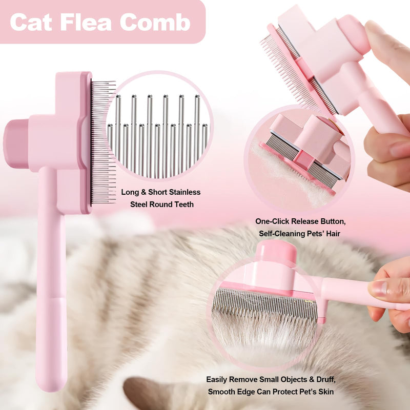 Cat Grooming Kit, 4-in-1 Cat Grooming Tools with Cats Brush, Flea Comb, Nail Clipper & Trimmer - Deshedding & Dematting for Pets Hair and Paws, Pet Shedding Set for Indoor Dogs & Cats (Pink) Pink - PawsPlanet Australia