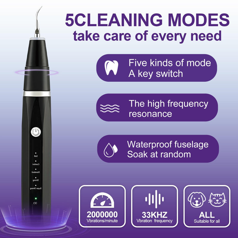 Dog Teeth Cleaning Kit-Dog Tooth Plaque Remover-Ultimate Pet Dental Care Kit - Ultrasonic Teeth Cleaner and Plaque Remover for Dogs | Complete Oral Hygiene Solution-Black Black - PawsPlanet Australia