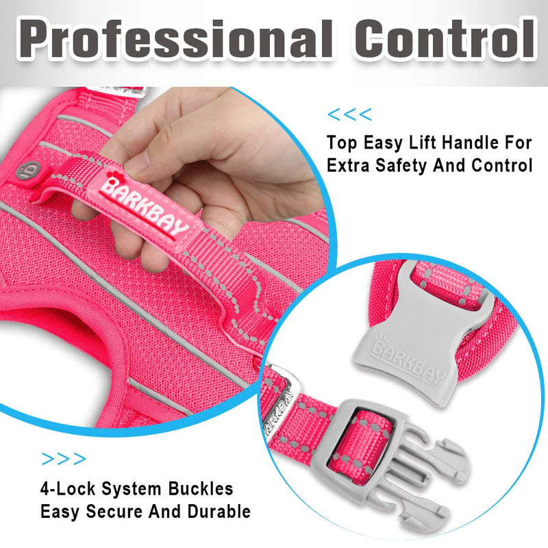 BARKBAY No Pull Dog Harness Front Clip Heavy Duty Reflective Easy Control Handle for Large Dog Walking with ID tag Pocket Large(Chest:27-32") Pink - PawsPlanet Australia