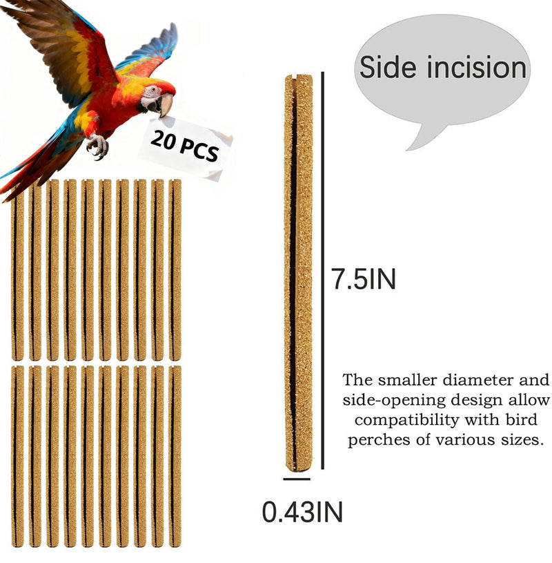 20-Pack Sanded Perch Covers for Parakeets - Bird Perchs Covers 7.5" L x 3/8" D Bird perches for Parakeets, Lovebirds, Parrotlets, Canaries and Other Small Birds (20pcs Small 7.5" L x 3/8" D) 20pcs Small 7.5" L x 3/8" D