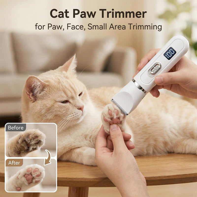 Cat Clippers, 4-in-1 Cat Grooming Kit with 3 Trimmer Heads & 3 Guide Combs, Quiet Cat Trimmer for Long Hair, Pet Clippers for Cats & Small Dogs, Ideal for Home Grooming of Matted Fur & Paw Hair