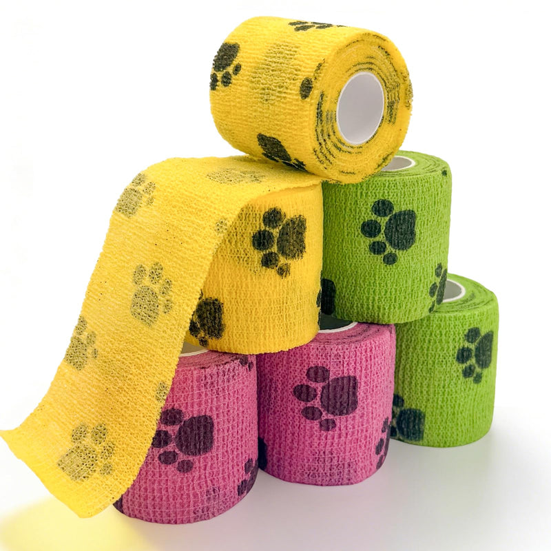 6 Rolls Vet Wrap Cohesive Bandage, Self Adhesive Non-Woven Pet First Aid Tape for Dogs, Cats, Horses, Wound Care, Sticks Only to Itself, Safe & Comfortable, 2 Inch x 5 Yards