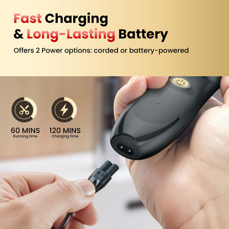 Hair Clippers for Men, Cordless Hair Clipper Kit, Adjustable 4 Length Setting, 2-Speed Settings, Replaceable Ceramic Blade Heads, Rechargeable Hair Clippers for Family (Black)