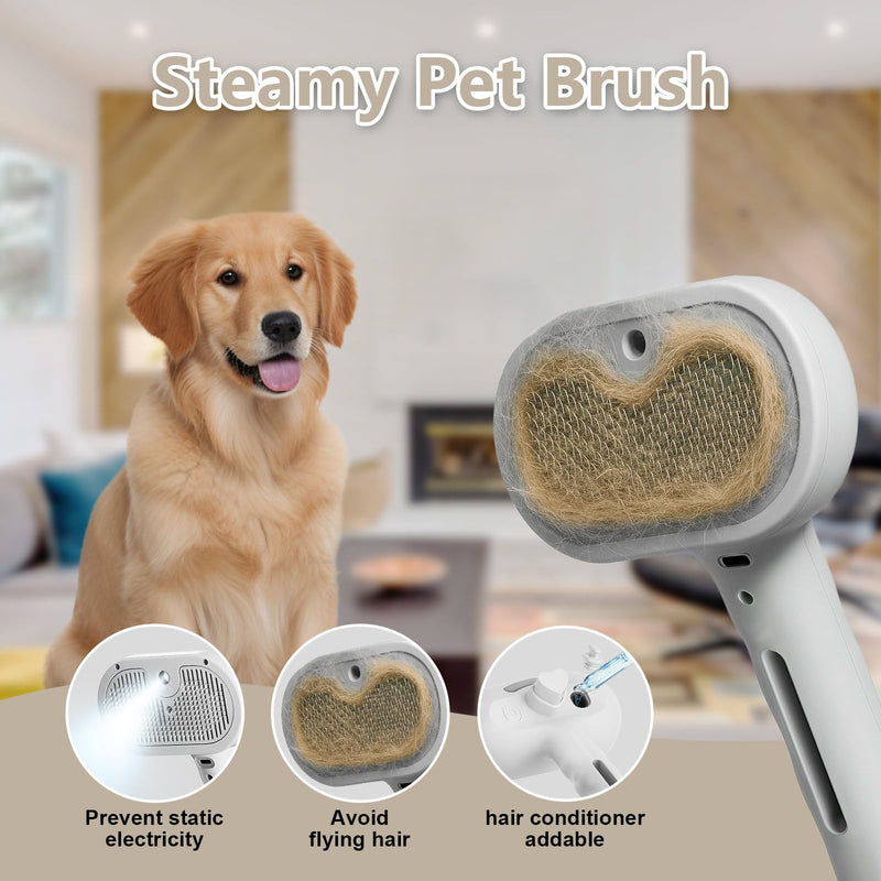 ‌3-in-1 Pet Steam Brush with Self-Cleaning & Cool Mist‌ – Portable Grooming Tool for Cats & Dogs, Long-Lasting Shedding Control & Detangling, Refillable Water Tank & Fast Charging - PawsPlanet Australia
