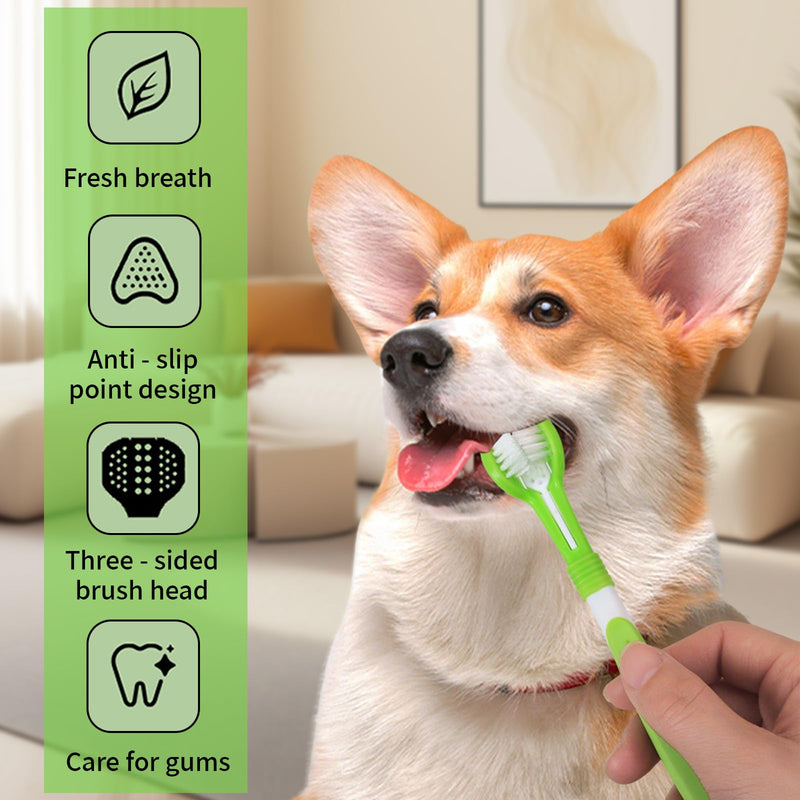 Pack of 3 Dog Toothbrushes, Removes Plaque and Bad Breath Dog Dental Care Set, Dog Toothpaste, for Small Dogs, Suitable for Refreshing Breath and Cleaning Dog Teeth