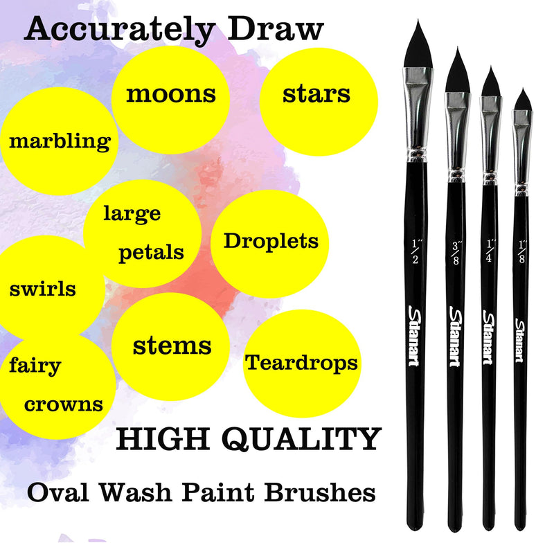 Cat Tongue Watercolor Brushes,4 PCS Oval Wash Paint Brushes for Acrylic Painting Floral Petal Watercolor Brush，Pointed Oval Paintbrush Professional Cat's Tongue Paint Brush Artist Paintbrushes - PawsPlanet Australia