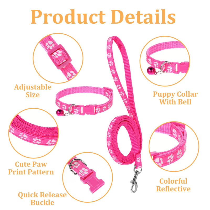 Giantree 3 Pcs Dog Collar and Leash Set, Nylon Puppy Collar and Leash Set, Puppy Collars with Bell Paw Print, Quick Release Buckle Adjustable Training Rope for Small Dogs Pet Cat Kitten - PawsPlanet Australia