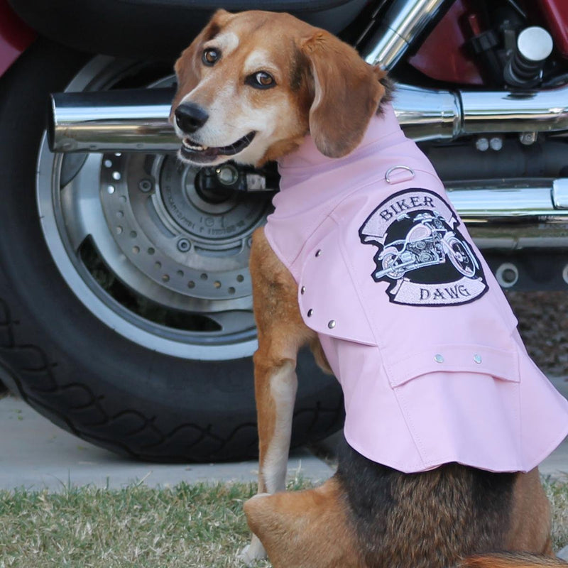 DOGGIE DESIGN Biker Dawg Motorcycle Dog Jacket (X-Small, Pink)