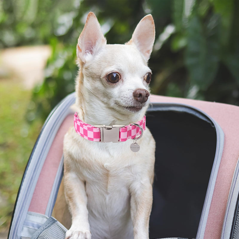 Dog Collar for Summer,Cute Pink Plaid Dog Collar,Cotton Puppy Collar with Adjustable Metal Buckle for Small,Medium,Large Girl Boy Dog S PinkPlaid CC - PawsPlanet Australia