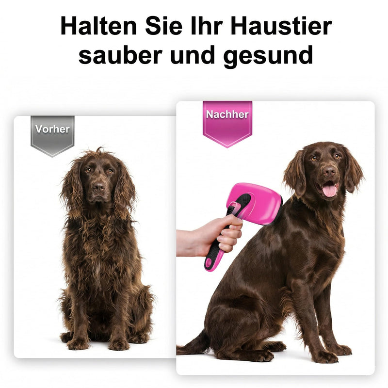Dog Brush, Self Cleaning Slicker Dog Brush for Shedding & Grooming Short or Long Haired Cats, Furminator for Pets, Pink Pink - Brush